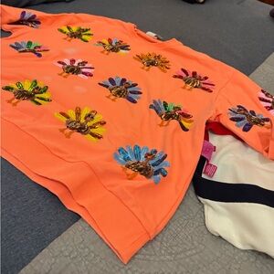 Queen of Sparkles Colorful Turkey Embroidered Sweatshirt